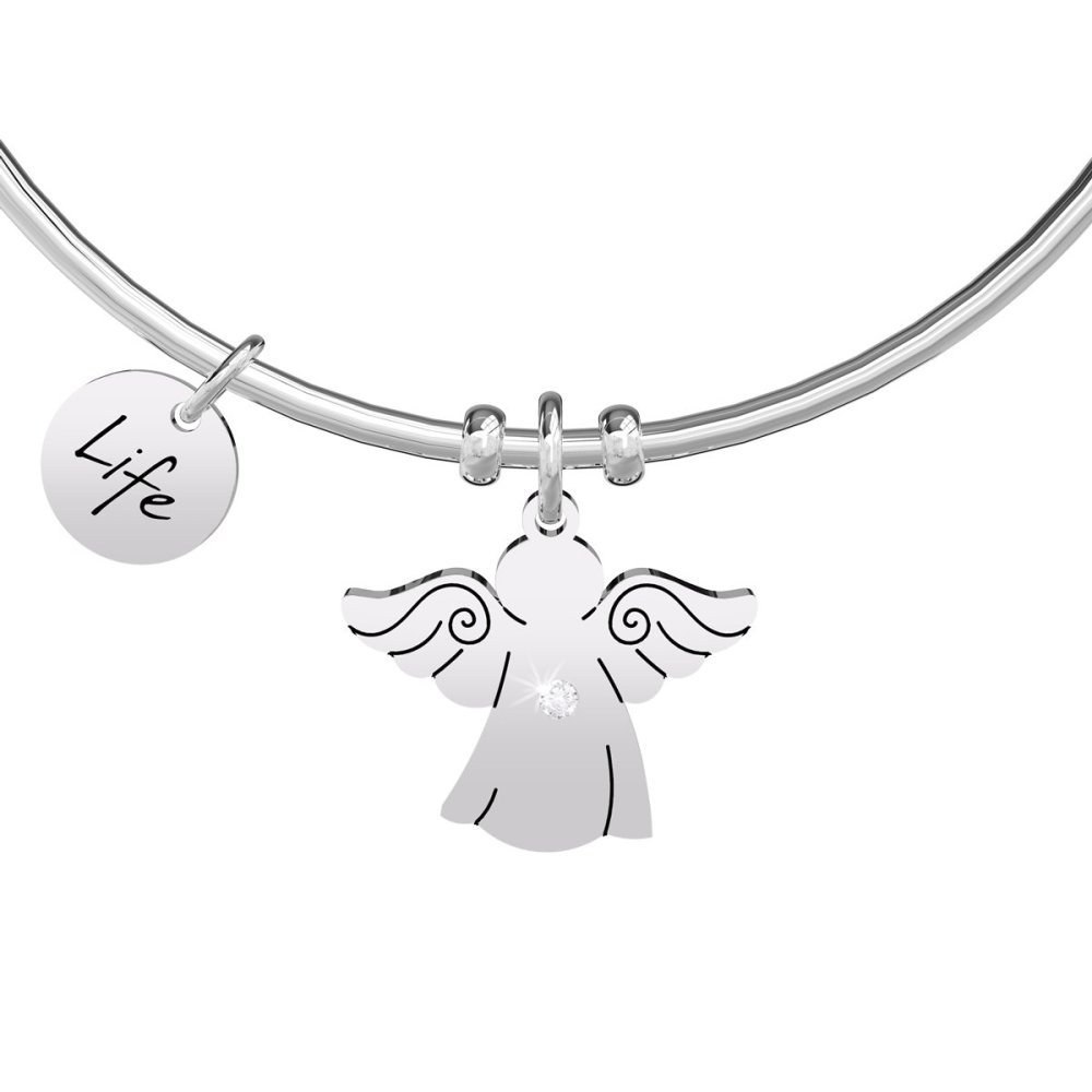 Kidult - Bracciale In Acciaio 316L - Cristalli - Ciondolo Angelo