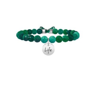Kidult - Bracciale In Acciaio 316L - Agata Verde Striata - Regolabile