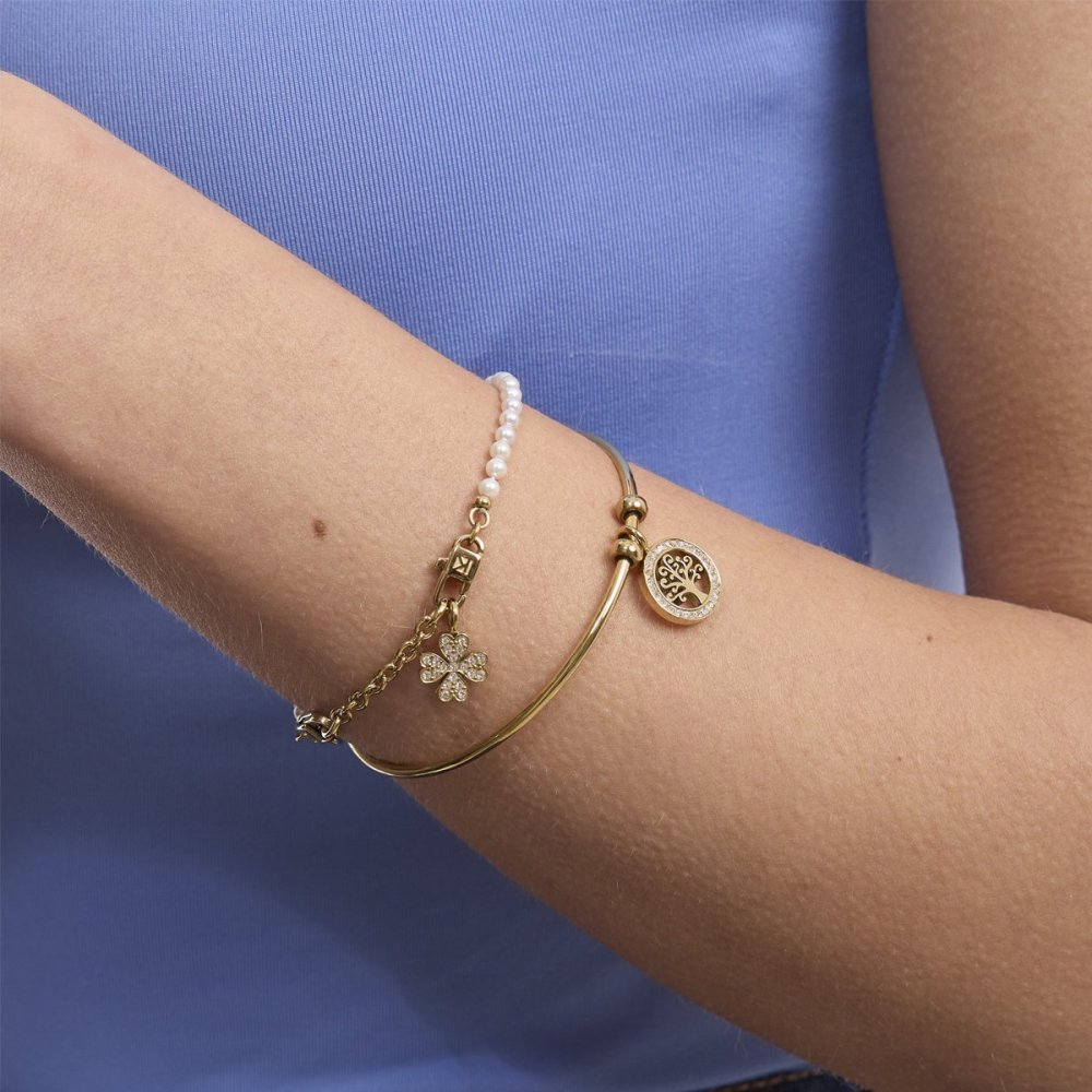 Kidult - Bracciale Acciaio 316L - Pvd Giallo - Perle Conchiglia