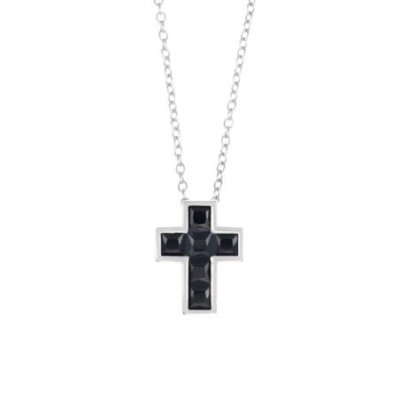 Amen - Collana Croce Zirconi Neri - Argento 925 - Donna