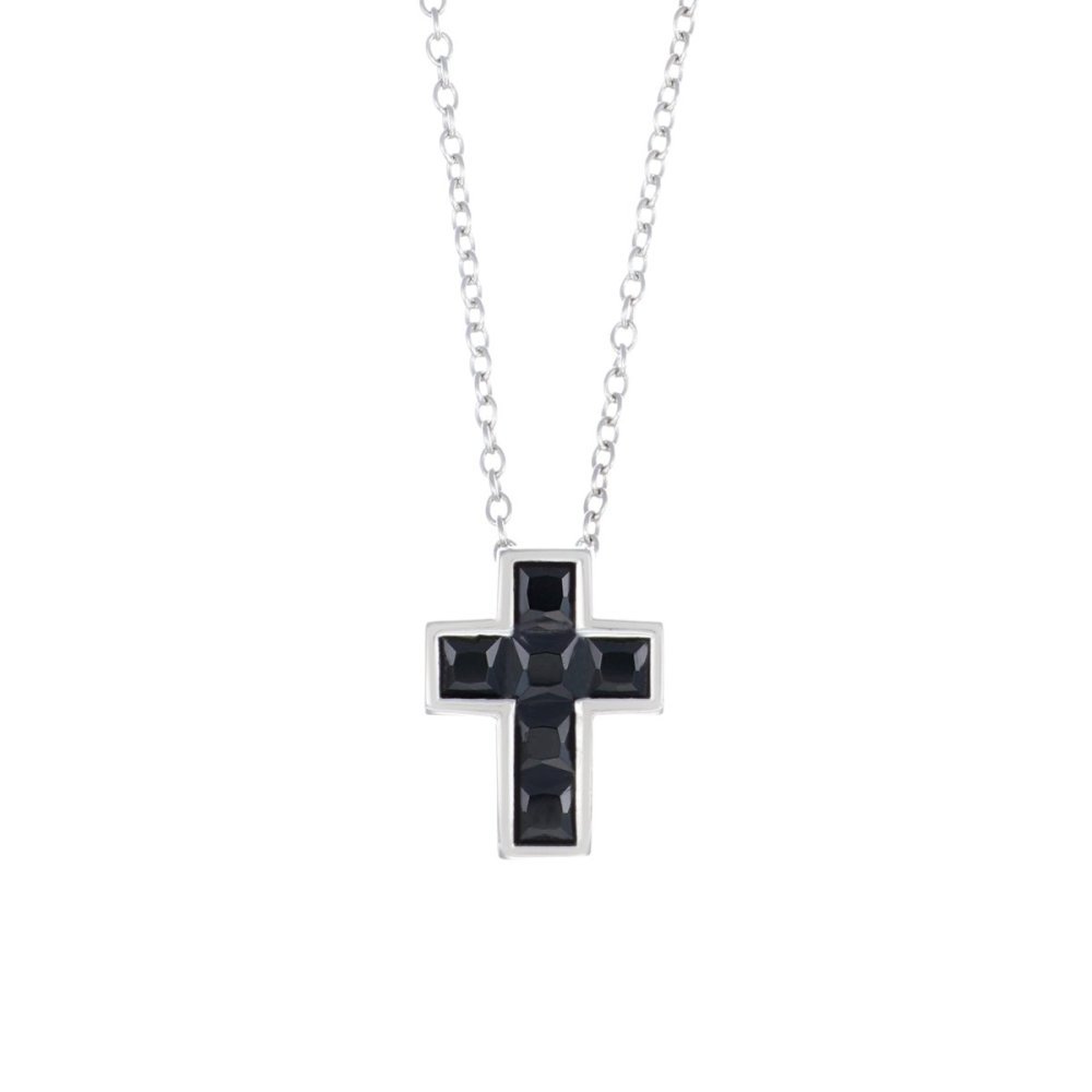 Amen - Collana Croce Zirconi Neri - Argento 925 - Donna