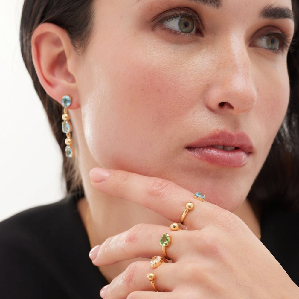 Victoria Cruz - Orecchini Lunghi Sfera - Cristallo - Argento Placcato Oro