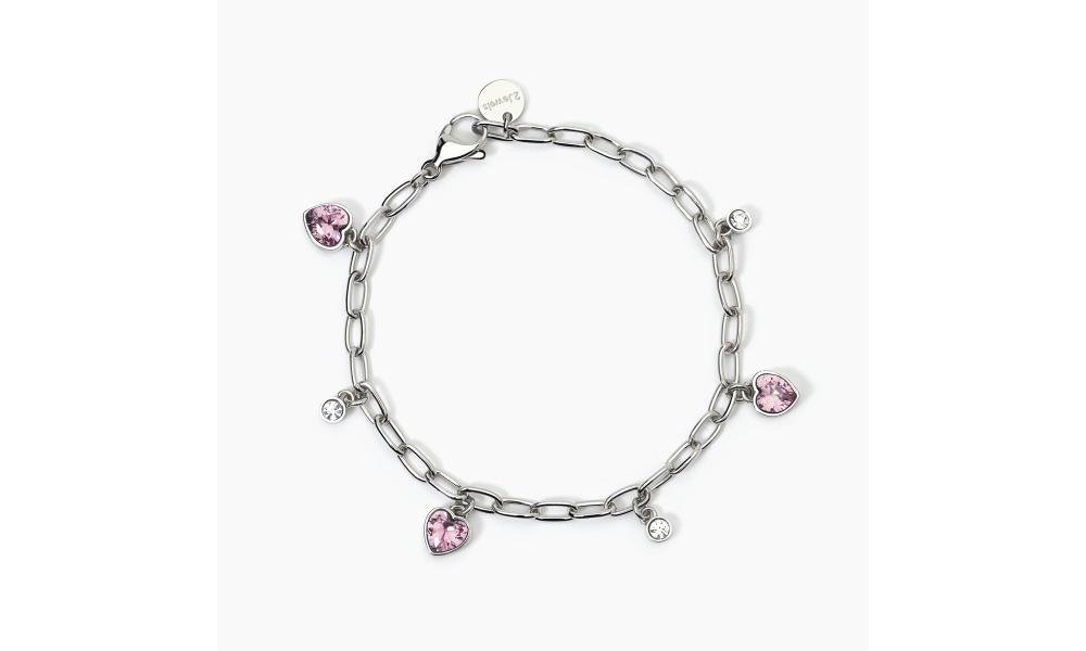 2 Jewels - Bracciale Acciaio 316L - Zirconi Rosa - Cristalli Bianchi