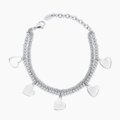 2 Jewels - Bracciale In Acciaio 316L - Doppia Catena - Cuore