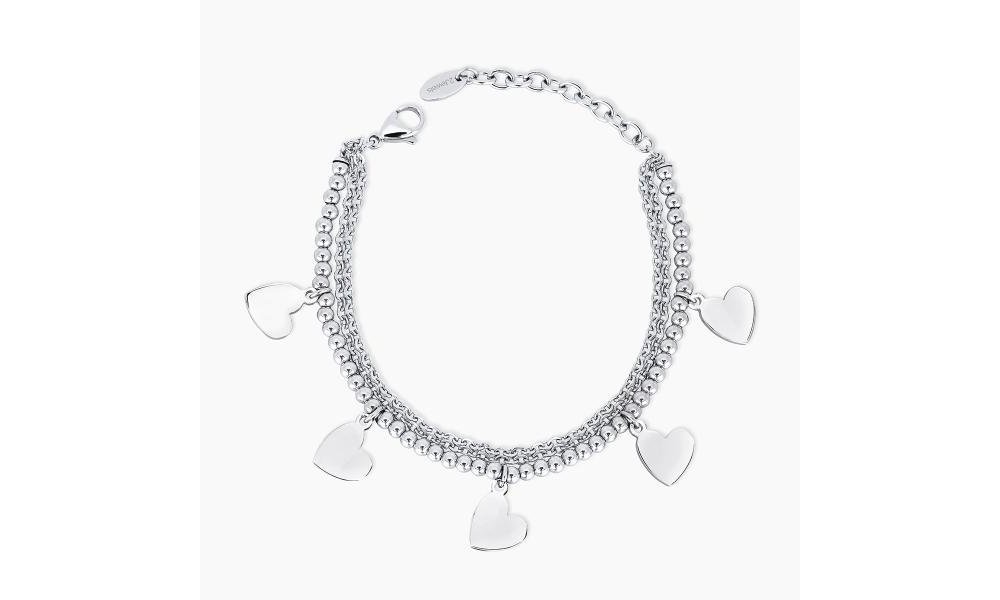2 Jewels - Bracciale In Acciaio 316L - Doppia Catena - Cuore