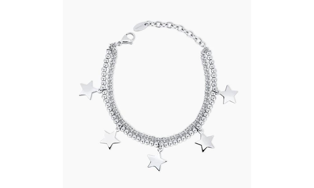 2 Jewels - Bracciale In Acciaio 316L - Doppia Catena - Pendenti Stella