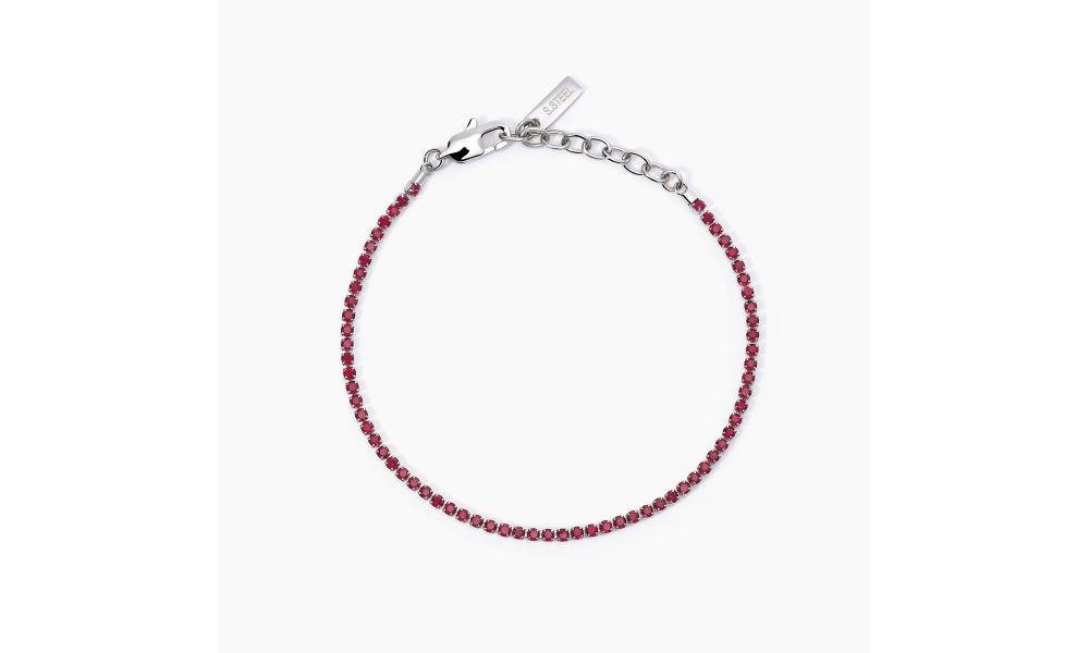 2 Jewels - Bracciale Tennis Acciaio 316L - Cristalli Rossi