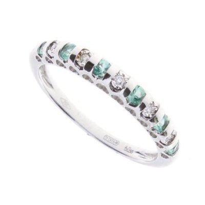 Bliss - Anello Cabaret - Oro Bianco - Diamante - Smeraldo