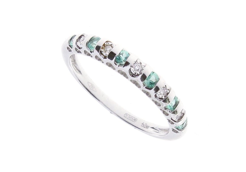 Bliss - Anello Cabaret - Oro Bianco - Diamante - Smeraldo