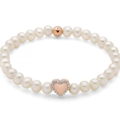 Miluna - Bracciale Di Perle Oriente - Argento Rosa - Cuore