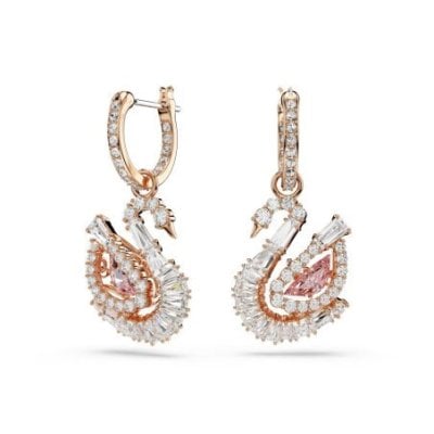 Swarovski - Orecchini Swan - Cristalli Rosa - Placcato Oro Rosa