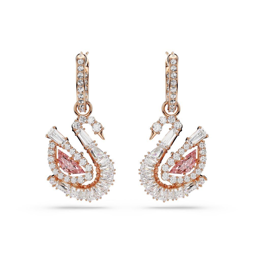 Swarovski - Orecchini Swan - Cristalli Rosa - Placcato Oro Rosa