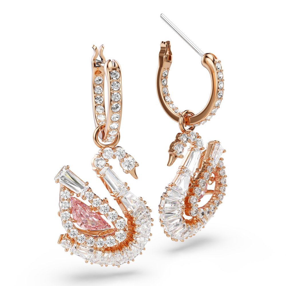 Swarovski - Orecchini Swan - Cristalli Rosa - Placcato Oro Rosa