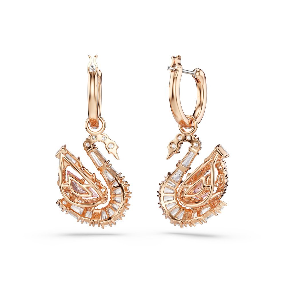 Swarovski - Orecchini Swan - Cristalli Rosa - Placcato Oro Rosa
