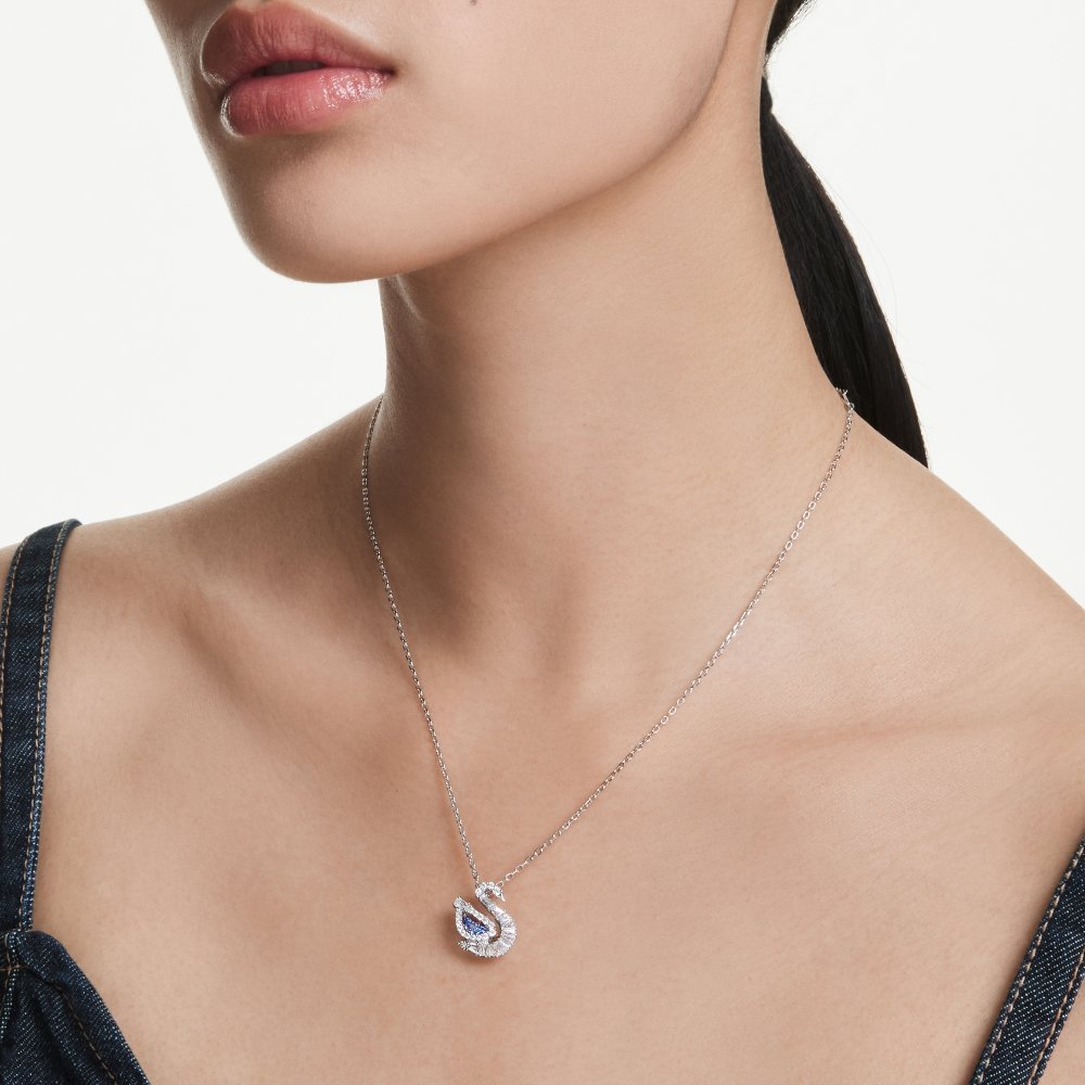 Swarovski - Pendente Swan - Zirconia Blu - Placcatura Rodio