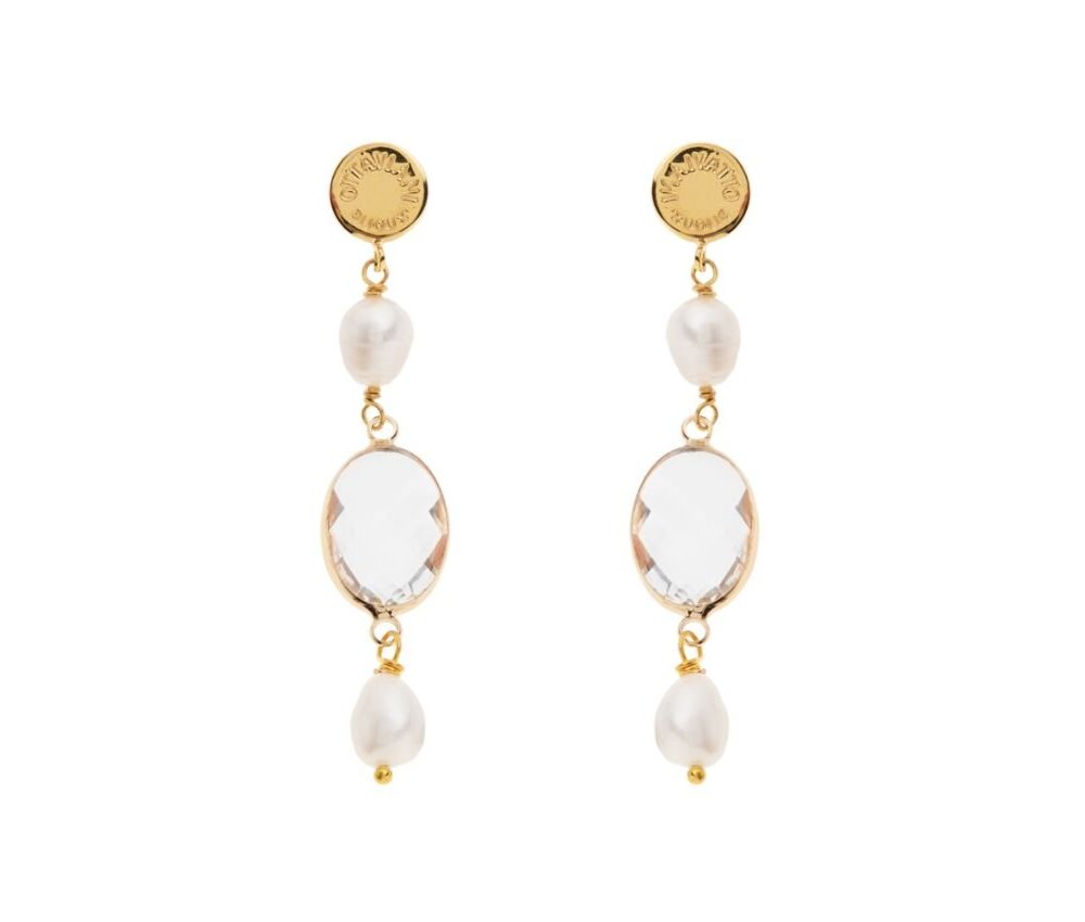 Ottaviani - Orecchini Pendenti - Placcati Oro - Cristalli E Perle