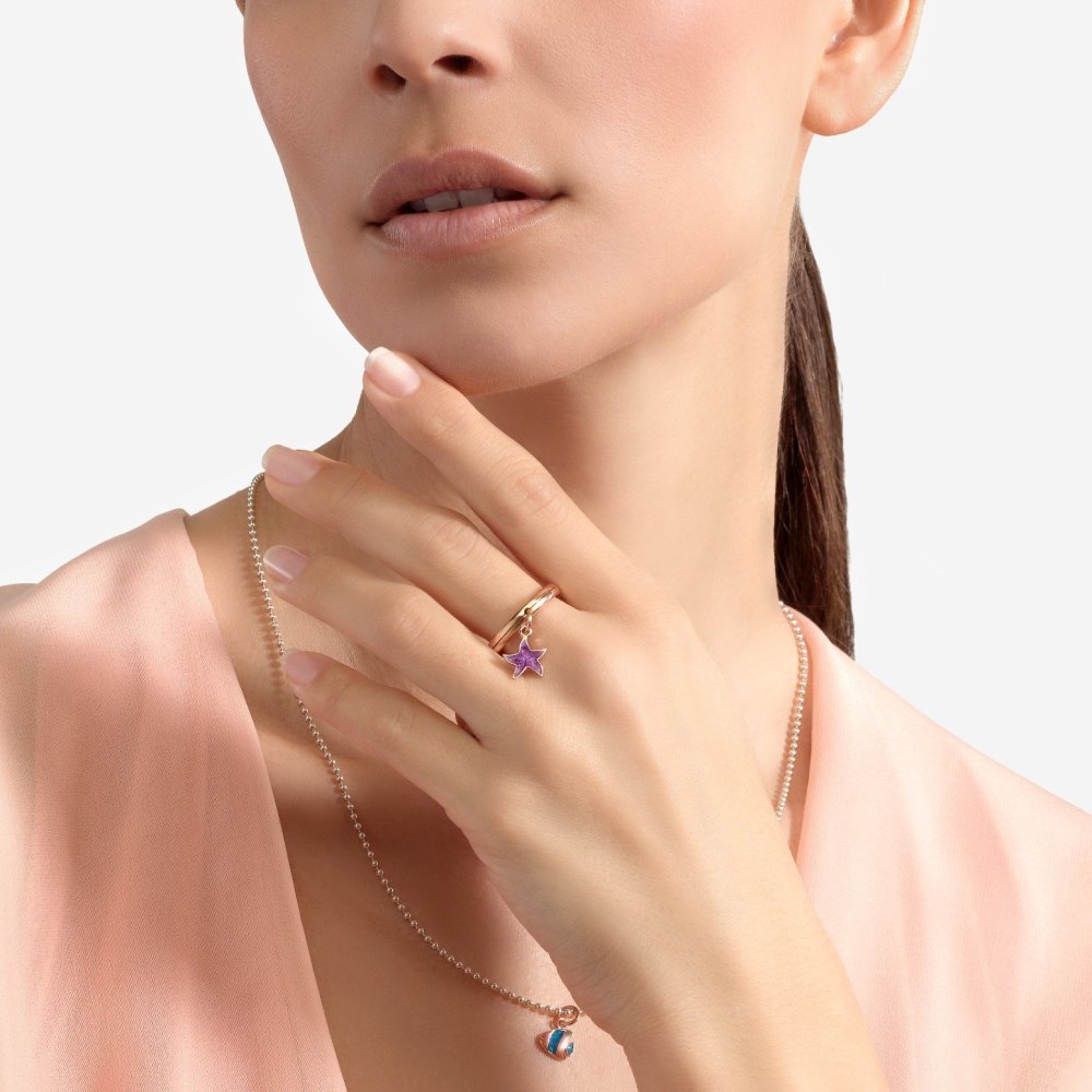 Dodo - Ciondolo Stellina - Oro Rosa - Smalto Viola