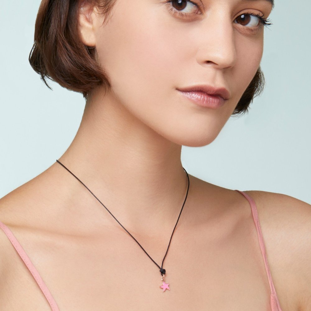 Dodo - Ciondolo Stellina - Oro Rosa 9K - Smalto Rosa Fluo