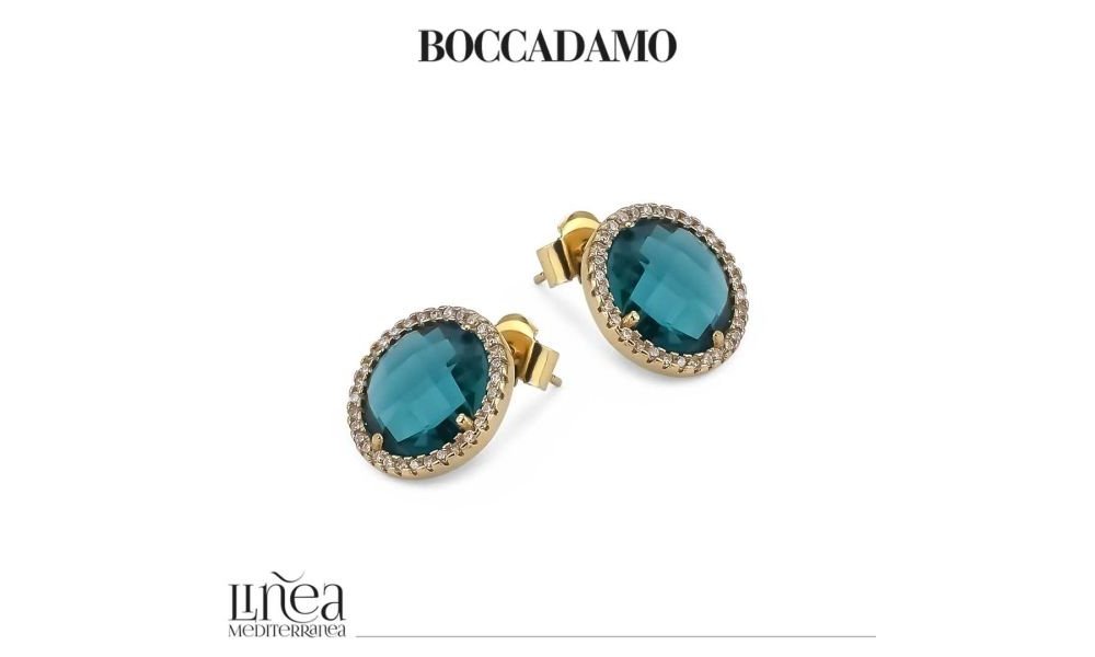 Boccadamo - Orecchini A Lobo Con Cristallo Verde - Bronzo Placcato