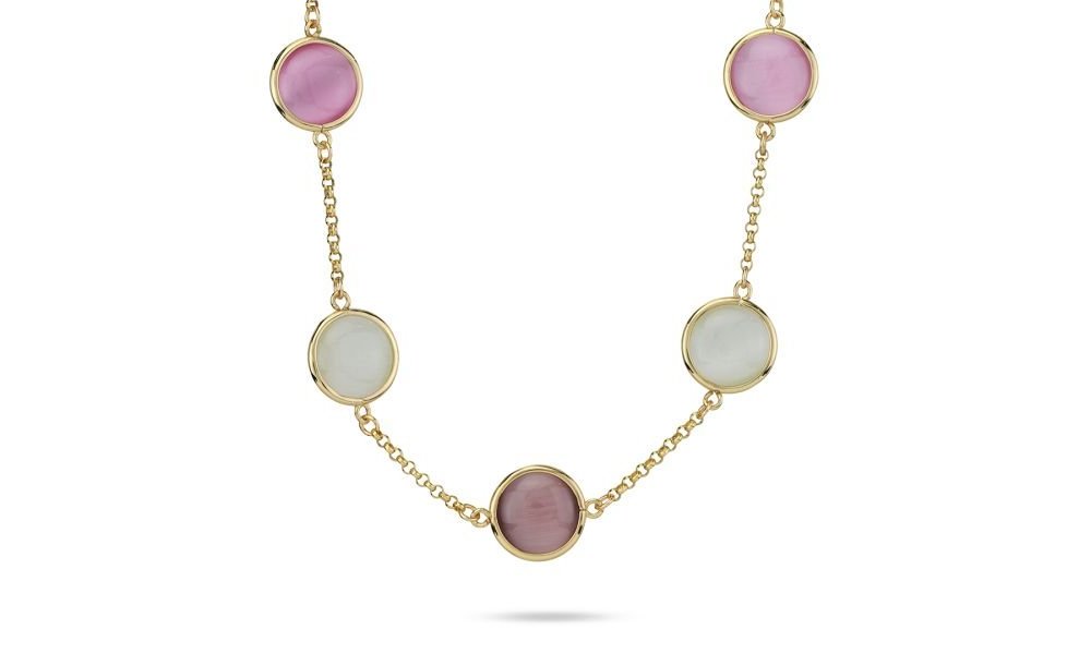 Boccadamo - Collana Placcata Oro Giallo - Cristalli Rosa - Madreperla