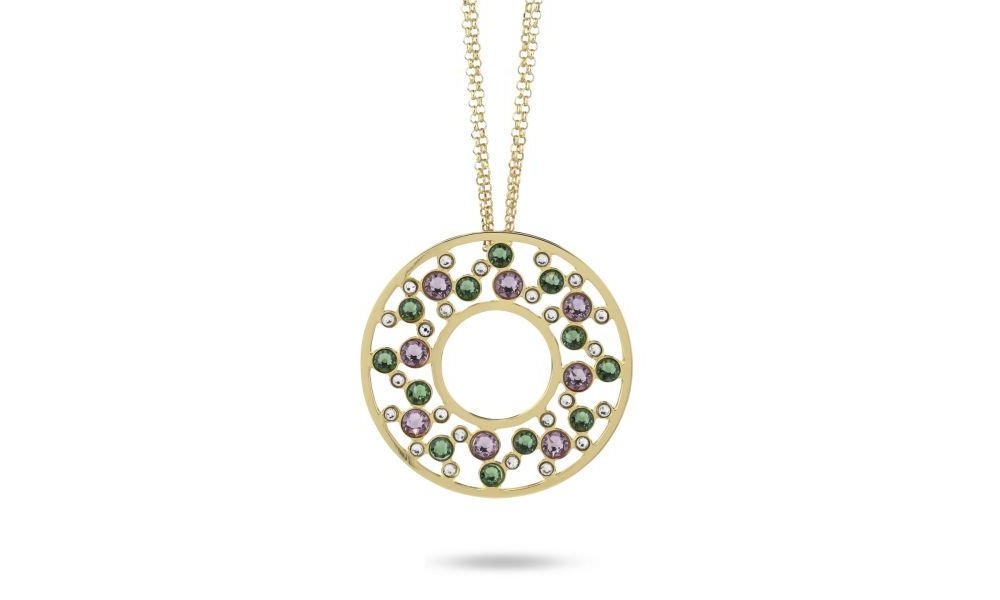 Boccadamo - Collana Doppio Cerchio - Cristalli Verde - Placcata Oro