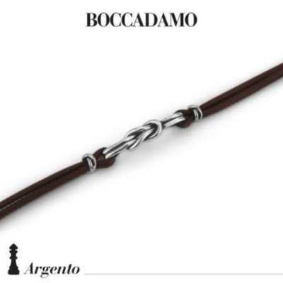 Boccadamo - Bracciale Doppio Filo Pelle Marrone - Nodo Piano - Argento