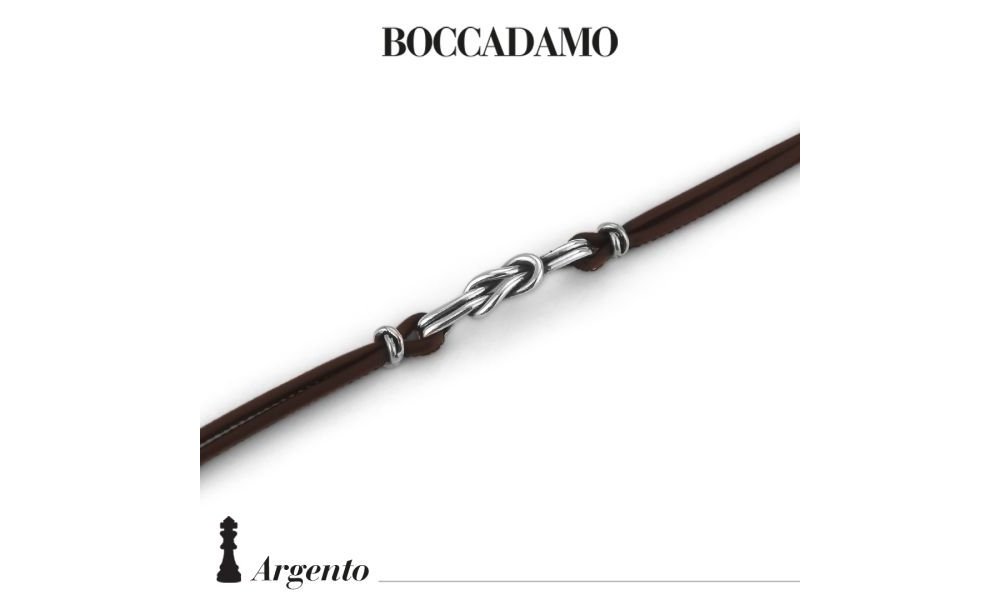 Boccadamo - Bracciale Doppio Filo Pelle Marrone - Nodo Piano - Argento
