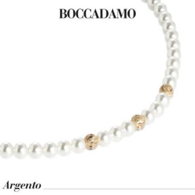 Boccadamo - Collana Placcata Oro Giallo - Perle Bianche - Sfere Ondulate
