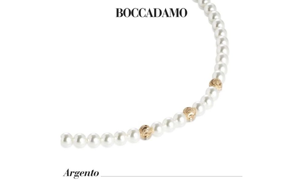 Boccadamo - Collana Placcata Oro Giallo - Perle Bianche - Sfere Ondulate