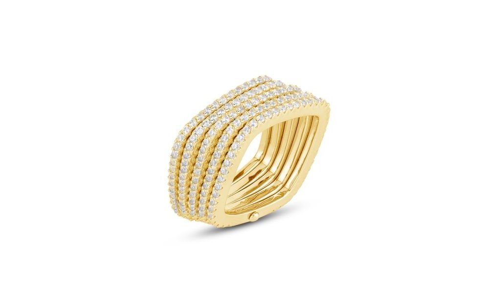 Boccadamo - Anello Quadrato A Ventaglio - Argento - Zirconi