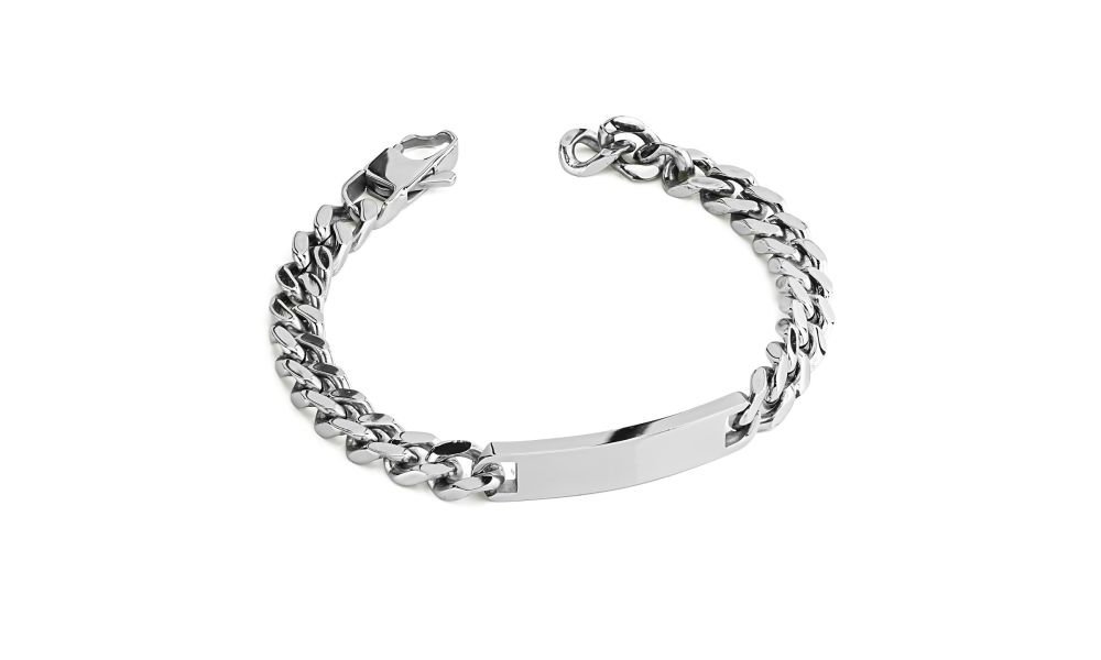 Boccadamo - Bracciale Uomo Maglia Grumetta - Acciaio - Placca Rettangolare