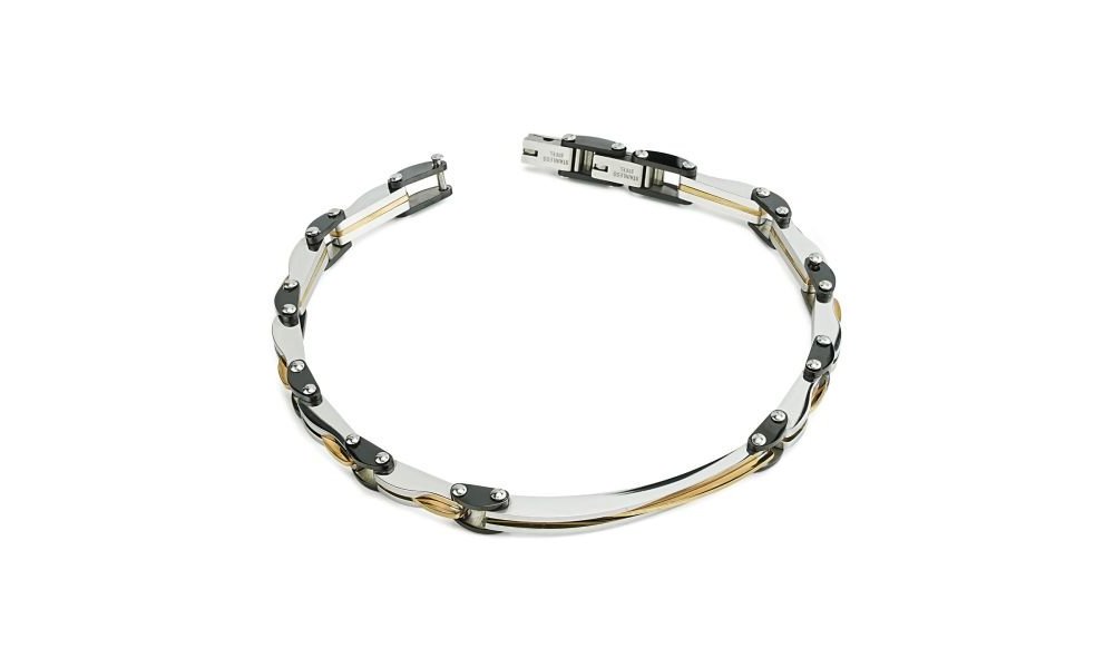 Boccadamo - Bracciale Uomo Modulare - Maglie Nere - Fasce Oro Giallo