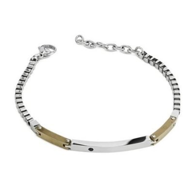 Boccadamo - Bracciale Uomo Maglia Cubica - Blu Metallizzato - Placca Centrale