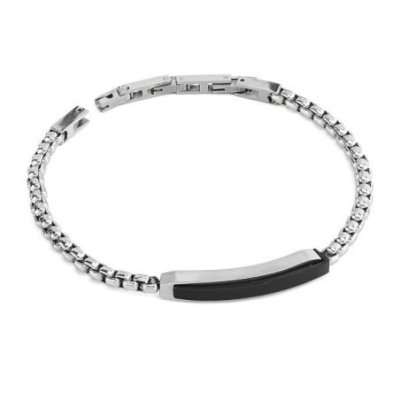 Boccadamo - Bracciale Uomo Maglia Cubica - Acciaio - Placca Nera
