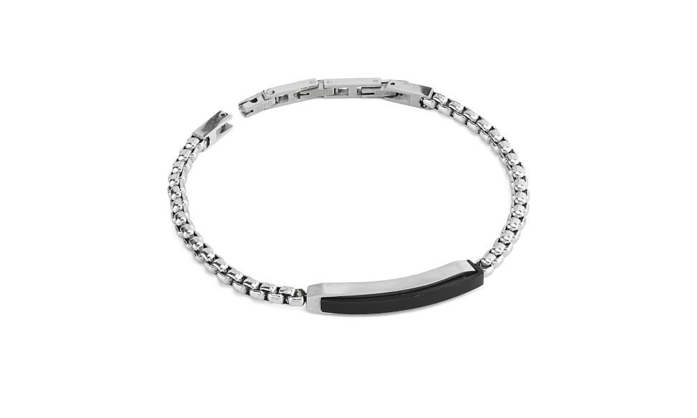 Boccadamo - Bracciale Uomo Maglia Cubica - Acciaio - Placca Nera