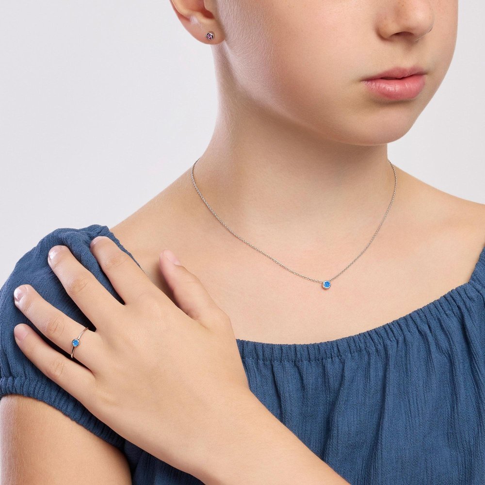 Mabina - Girocollo Bambina Argento - Zircone Azzurro - Regolabile