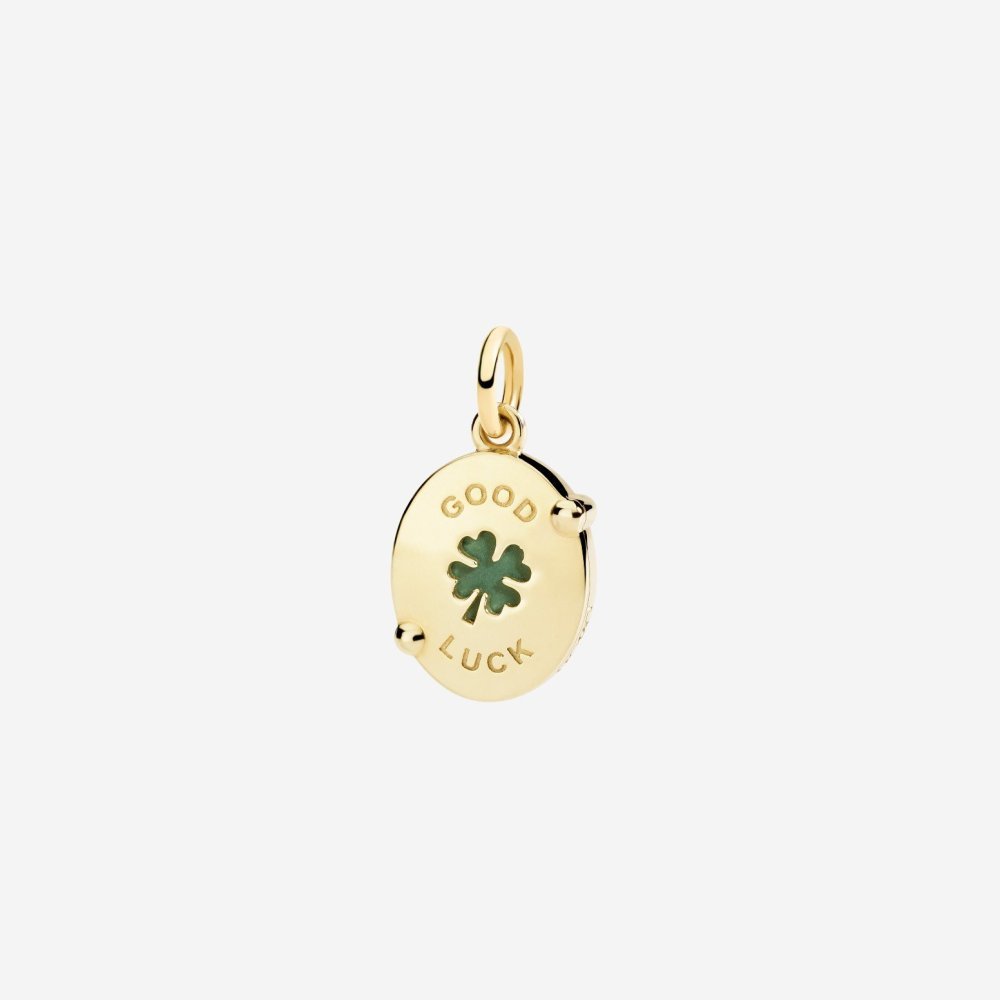 Dodo - Ciondolo Cammeo Quadrifoglio - Oro 9K - Porcellana