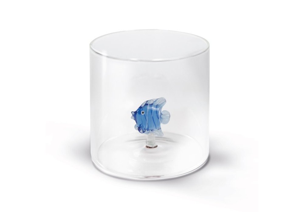 Wd Lifestyle - Bicchiere Pesce Azzurro - Vetro Borosilicato - Artigianale