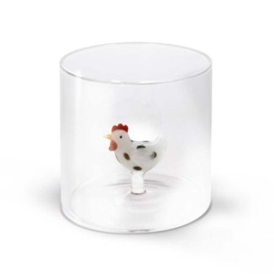 Wd Lifestyle - Bicchiere Gallina Bianca - Vetro Borosilicato - Colorato