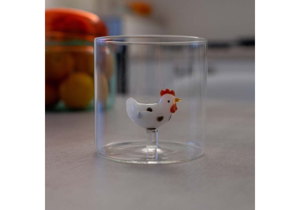 Wd Lifestyle - Bicchiere Gallina Bianca - Vetro Borosilicato - Colorato