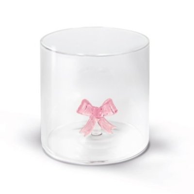 Wd Lifestyle - Bicchiere Vetro Borosilicato - Fiocco Rosa - Artigianale