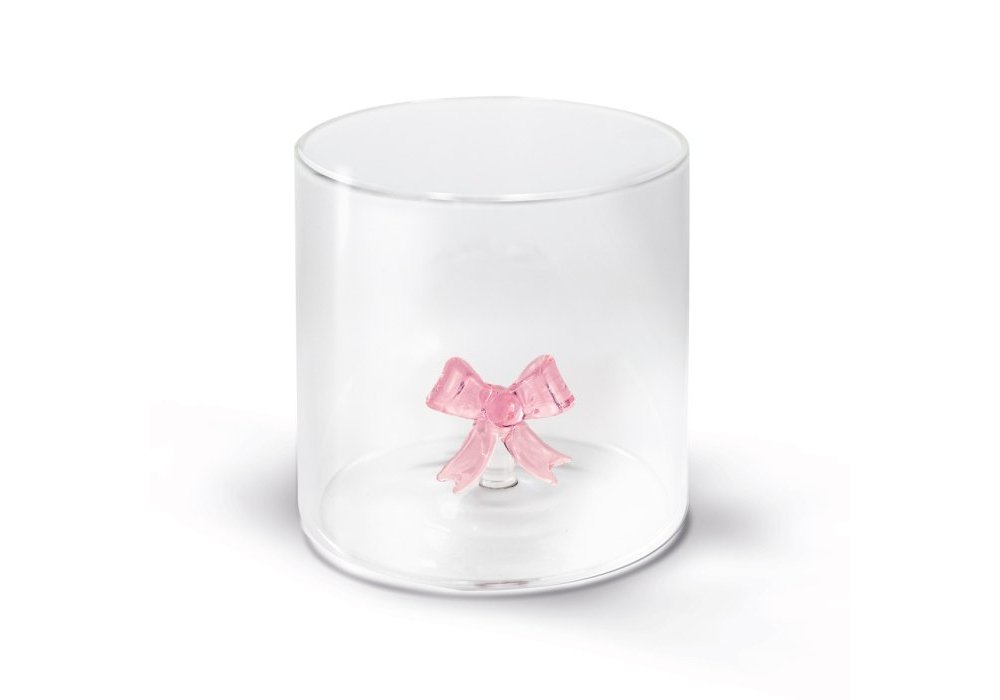 Wd Lifestyle - Bicchiere Vetro Borosilicato - Fiocco Rosa - Artigianale