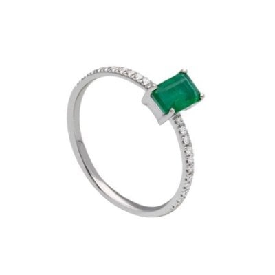 Songa Antonio - Anello Solitario - Smeraldo - Diamanti - Oro Bianco