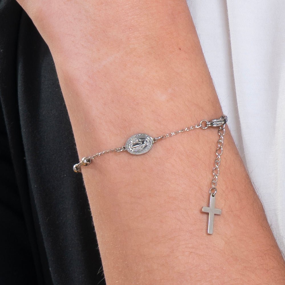 Luca Barra - Bracciale Rosario Uomo - Acciaio Nero - Sfere 4Mm