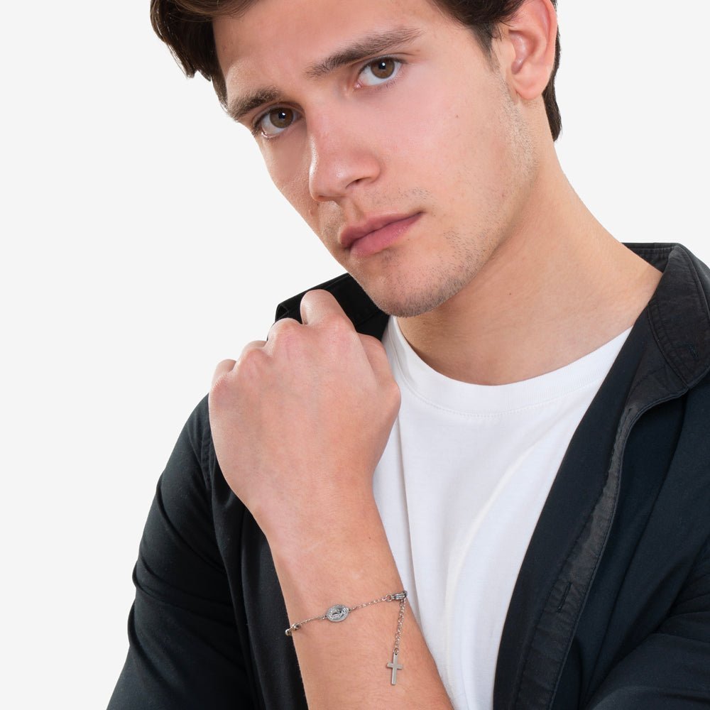 Luca Barra - Bracciale Rosario Uomo - Acciaio Nero - Sfere 4Mm