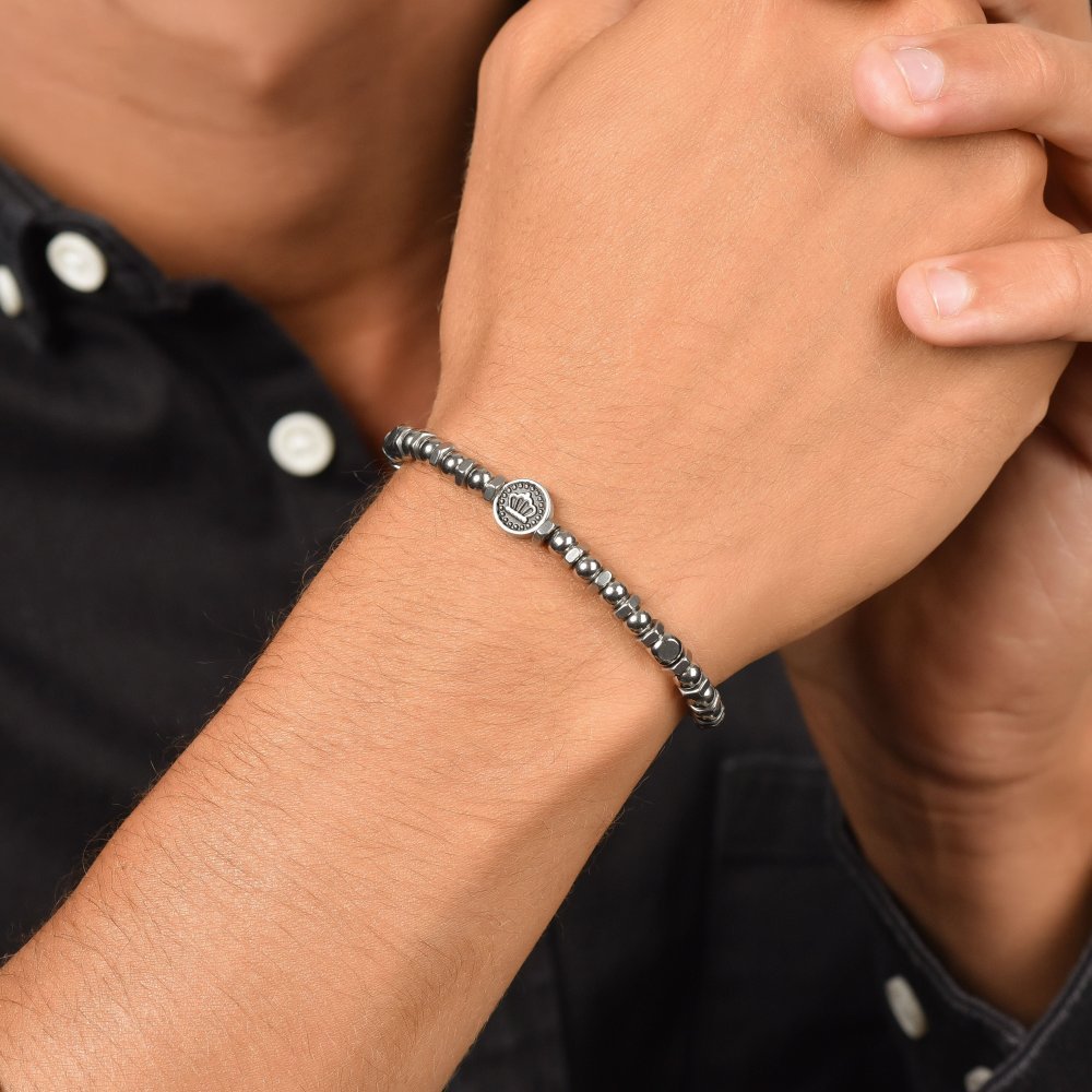 Luca Barra - Bracciale Uomo Acciaio - Corona - Smalto Nero