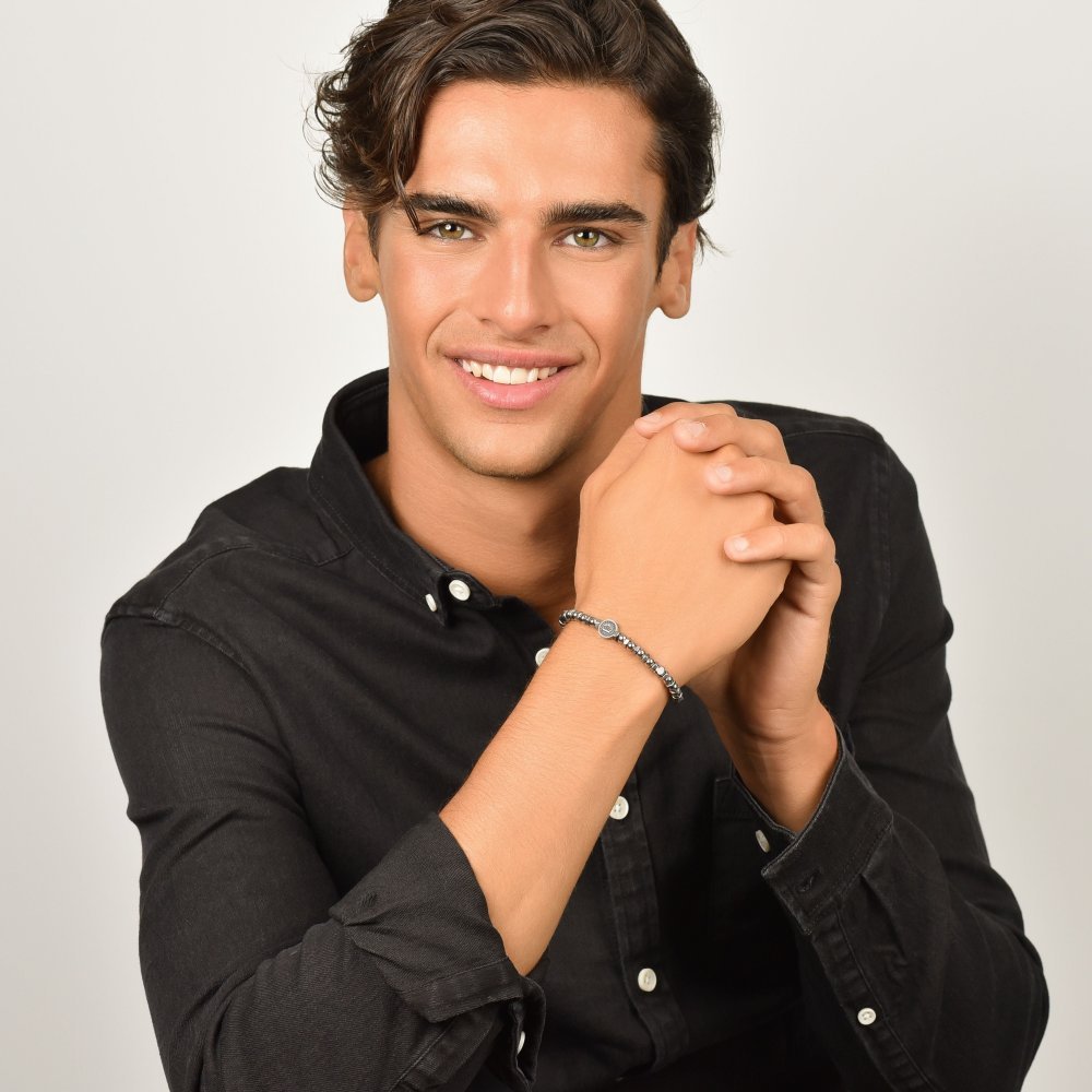 Luca Barra - Bracciale Uomo Acciaio - Corona - Smalto Nero