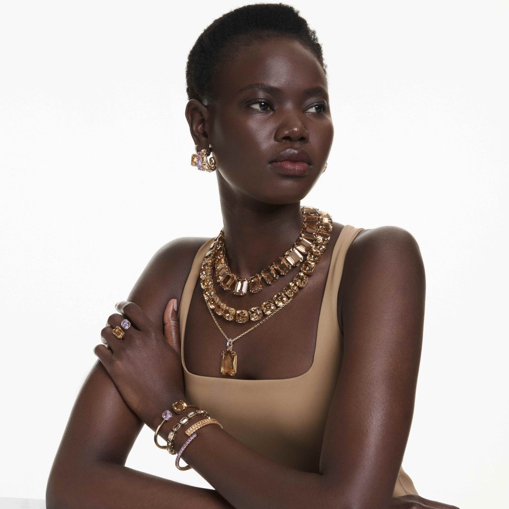 Swarovski - Collana Tennis Millenia - Cristalli Caramello - Placcato Oro