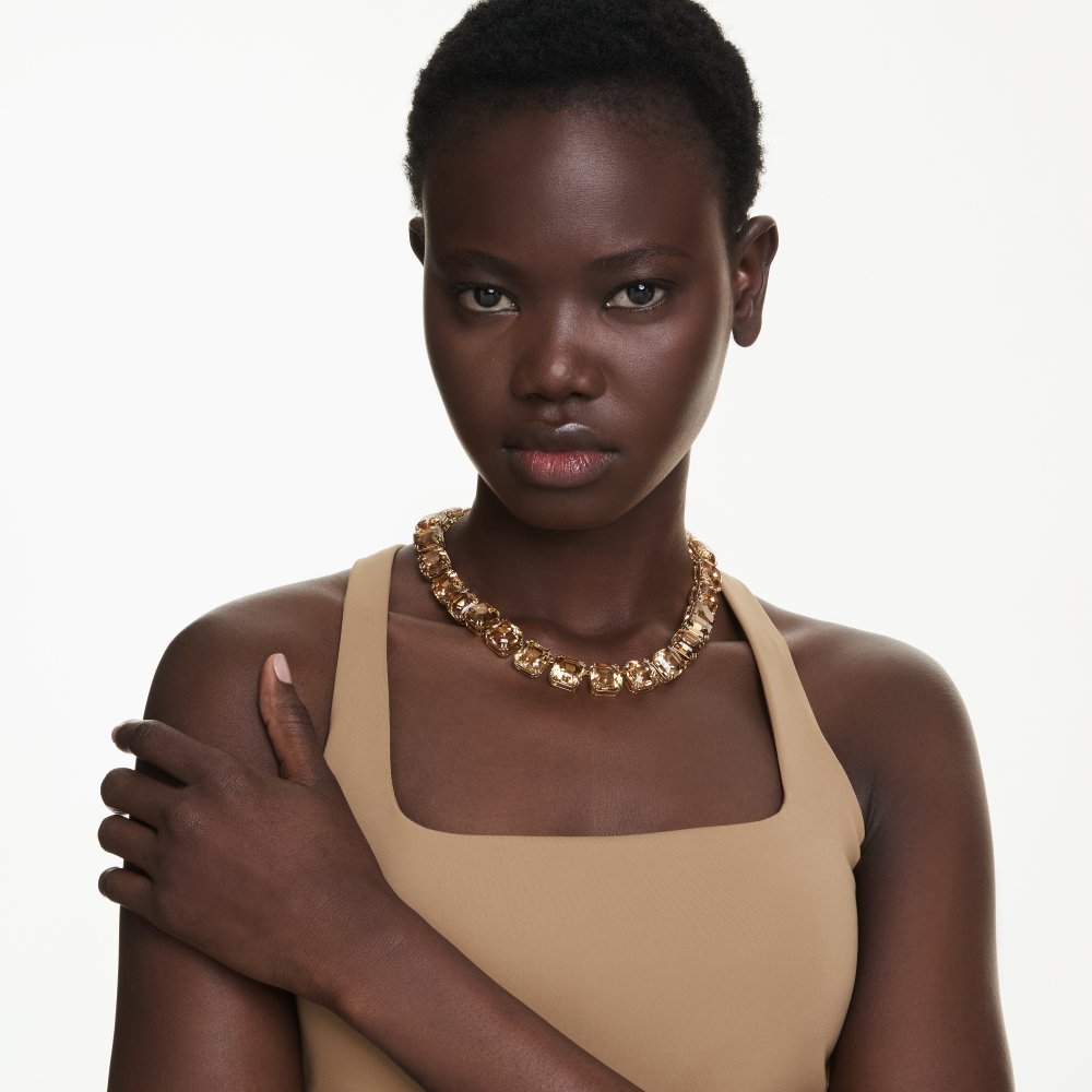 Swarovski - Collana Tennis Millenia - Cristalli Caramello - Placcato Oro