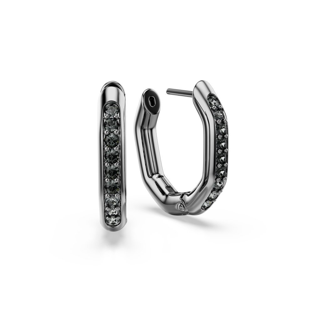 Swarovski - Orecchini Dextera Ottagonali - Cristalli Neri - Placcato Rutenio